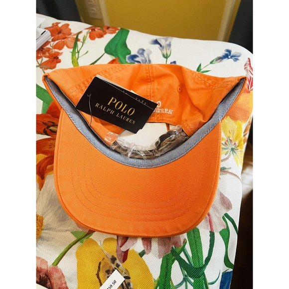 New NWT Polo Ralph Lauren Men Cotton Chino Ball Cap Hat Color Lifeboat Orange - Picture 6 of 14
